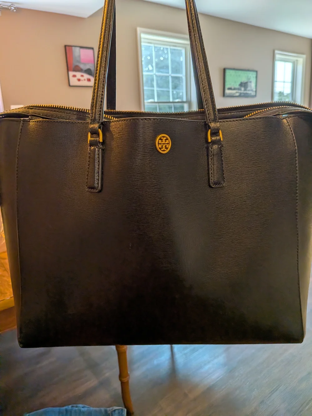 Tory Burch Black Leather Double-Handle Tote